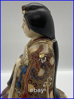 Japanese Antique Vintage Geisha & Fan Satsuma Gilded Figurine Figural 18x14.5cm