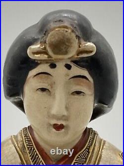 Japanese Antique Vintage Geisha & Fan Satsuma Gilded Figurine Figural 18x14.5cm