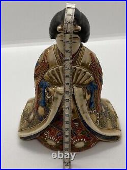 Japanese Antique Vintage Geisha & Fan Satsuma Gilded Figurine Figural 18x14.5cm