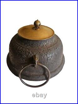 Japanese Chagama Tea Ceremony 8 Cast iron Pot with Brass Top