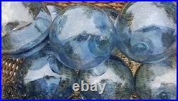 Japanese GLASS Fishing FLOATS 3-3.5 LOT-9 TRUE BLUE Buoy BALLS Authentic Vntg