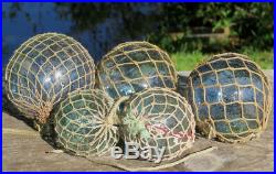 Japanese Glass Floats ANTIQUE NETTED (3) 3 & (2) 2 Fishing Balls Vintage
