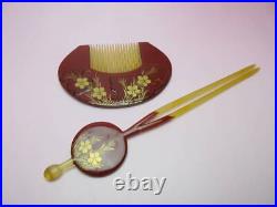 Japanese Kanzashi Dk 49 Celluloid Flower Pattern Hairpin Vintage Antique Japan