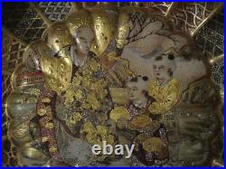 Japanese Meiji Satsuma Ware Chrysanthemum Charger Boys & Monk Jizo Bodhisattva