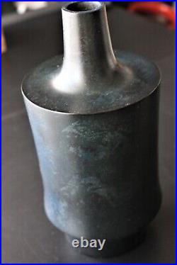Japanese Modernist Bronze Vase Art Object Signed Vintage 1973 by a Nitten Artist