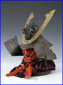 Japanese Old Vintage Black Samurai Helmet -Genji Dragon Kabuto