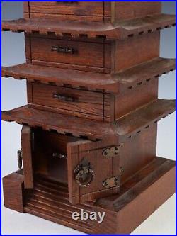 Japanese Old Vintage Wooden Five Storied Pagoda -accessory case- Simple Style