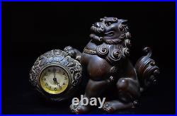 Japanese Vintage Bronze Lion Shishi Foo Dog Clock SEIKOSHA Early Showa Working