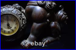 Japanese Vintage Bronze Lion Shishi Foo Dog Clock SEIKOSHA Early Showa Working