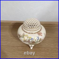 Japanese Vintage Censer Incense burner Satsuma-ware, Flower, Height 8.5cm, ? 8cm