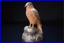 Japanese Vintage Hawk Wooden Sculpture by Ueno Gyokusui Year 1932