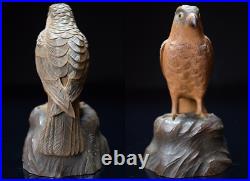 Japanese Vintage Hawk Wooden Sculpture by Ueno Gyokusui Year 1932