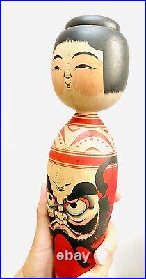 KOKESHI Japanese Doll vintage antique Japan used wood Junichi Sasamori daruma Q