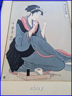 Kitagawa Utamaro woodblock WWII era quality embossed reprintTying Thread