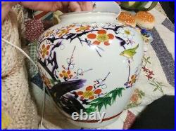 Kotobuki Pottery Decorative Vase Antique Vintage Handpainted Tree Blossom Bird