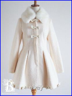LIZ LISAFur & Ribbon Wool Coat White LARME Hime Lolita Japan F439