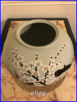Large Japanese Handmade And Hand Painted Porcelain Vase Cherry Blossom
