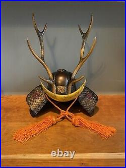 Large Vintage Samurai Helmet'Kabuto' Antlers Kyugetsu Co. Original Box