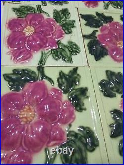 Majolica Japan Ceramic Tiles Rare Old Vintage Antique collectible 7pc