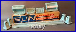 NOS Vintage Sun Japan 10pc. MCM Turquoise Blue Tile-In Bathroom Accessory Set