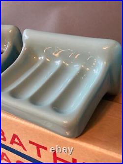 NOS Vintage Sun Japan 10pc. MCM Turquoise Blue Tile-In Bathroom Accessory Set