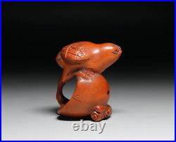 Netsuke Bird Antique Japanese Boxwood vintage Ojime Edo Japan 8496