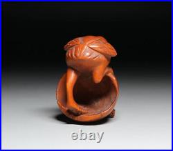 Netsuke Bird Antique Japanese Boxwood vintage Ojime Edo Japan 8496