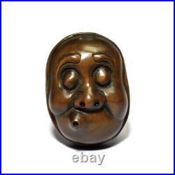 Netsuke Hyottoko Antique Japanese Boxwood vintage Ojime Edo Japan 8353