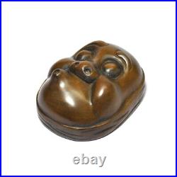 Netsuke Hyottoko Antique Japanese Boxwood vintage Ojime Edo Japan 8353