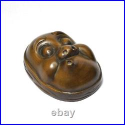 Netsuke Hyottoko Antique Japanese Boxwood vintage Ojime Edo Japan 8353