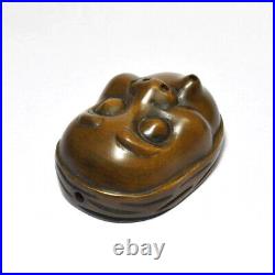 Netsuke Hyottoko Antique Japanese Boxwood vintage Ojime Edo Japan 8353