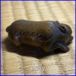 Netsuke Japanese Antique Boxwood Work Okimono Carving Vintage Wild Boar