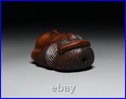 Netsuke Mother Antique Japanese Boxwood vintage Ojime Edo Japan 8436