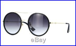 New Gucci GG0061S 001 Black/Gold Gray Lens Round Women Sunglasses