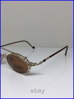 New Vintage Jean Paul Gaultier Eyeglasses JPG 55-0013 C. Gold with Sun Clip 44mm