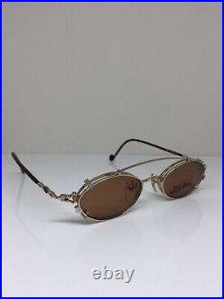 New Vintage Jean Paul Gaultier Eyeglasses JPG 55-0013 C. Gold with Sun Clip 44mm