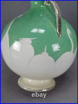 Nippon Hand Painted Egrets Green & Platinum Vase Circa 1891-1921