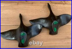 Pair of RARE Vintage Solid Bronze Flying Geese Japan Signed