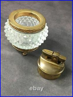 RARE Antique Vintage- Art Deco French Cut Crystal Brass Lighter Glass JAPAN