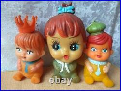 RARE VINTAGE antique Japan doll rubber IWAI toy SET 3