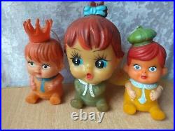 RARE VINTAGE antique Japan doll rubber IWAI toy SET 3