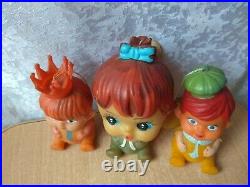 RARE VINTAGE antique Japan doll rubber IWAI toy SET 3