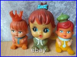 RARE VINTAGE antique Japan doll rubber IWAI toy SET 3