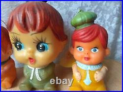 RARE VINTAGE antique Japan doll rubber IWAI toy SET 3