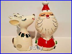 Rare 1959 Napco Nat'l Potteries Santa & Reindeer Salt & Pepper Shakers Vintage