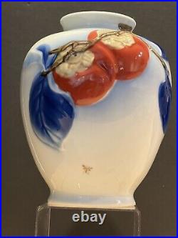 Rare Vintage Japan Fukugawa Arita Porcelain Persimmon Vase with Two Bugs On It