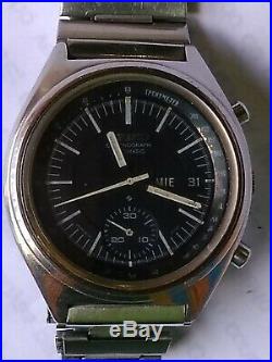 Rare Vintage Seiko 6139-7070 Chronograph Black Automatic Men's Watch Very Good