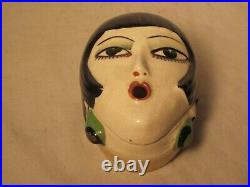 Rare vintage antique Japan geisha head mouth open lidded trinket box container