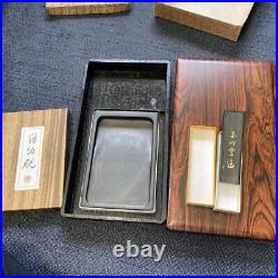 Rectangle Ink Stone Wooden Box Vintage Suzuri Sumi Calligraphy Shodo Shuji Tool