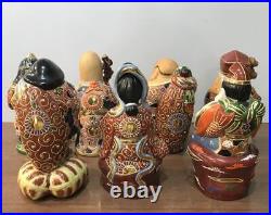 SEVEN LUCKY GODS KUTANI Ware Pottery Statue Set Japanese Vintage Figurine Figure